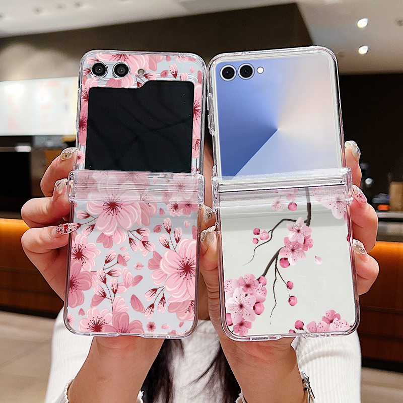Phone Cases Z Flip 6 - Pink Flower Printed Phone Case For