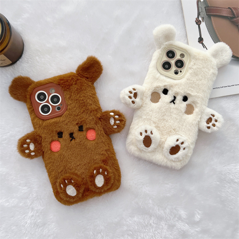 Korean 3D Cartoon Bear Fluffy  - Phone Cases Iphone 13 のレビューと価格