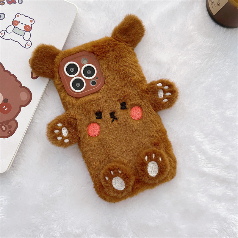 Korean 3D Cartoon Bear Fluffy  - Phone Cases Iphone 13 のレビューと価格