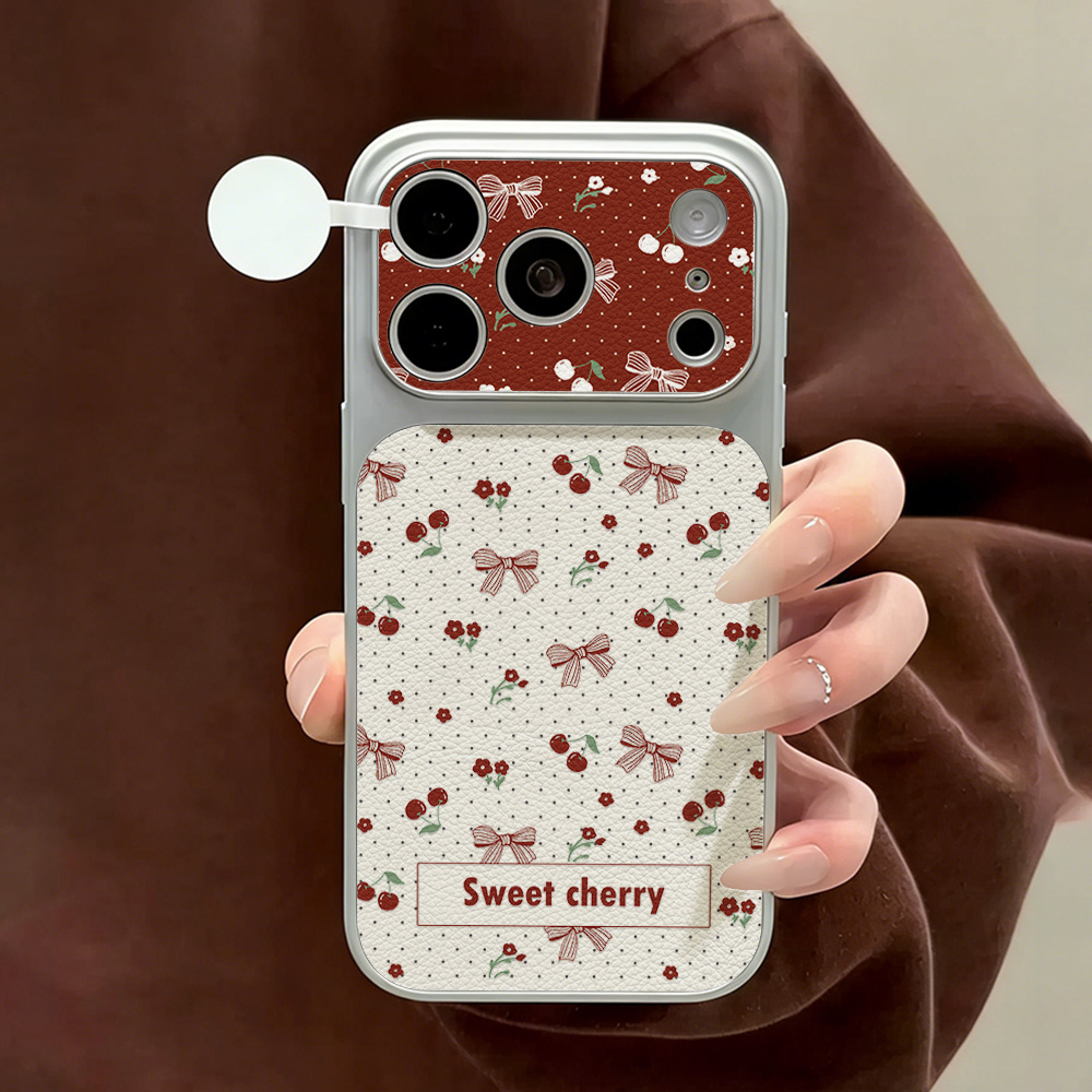 Sweet Cherry Bow Leather Phone - Phone Cases That Cover The Camera のレビューと価格