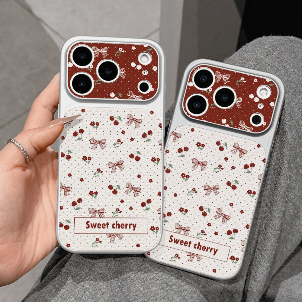 Sweet Cherry Bow Leather Phone - Phone Cases That Cover The Camera のレビューと価格