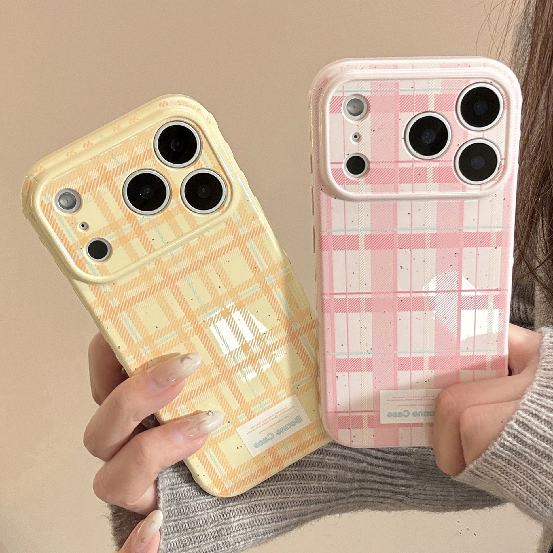Korean Splashed ink Grid Patte - Phone Cases That Cover The Camera のレビューと価格