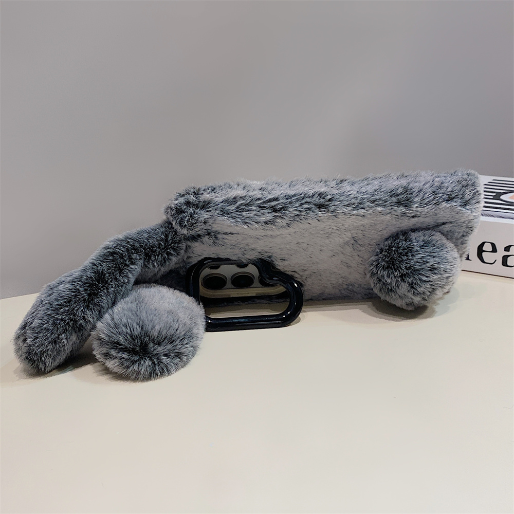 Cute Rabbit Ears Fluffy Stand  - Phone Cases That Cover The Camera のレビューと価格